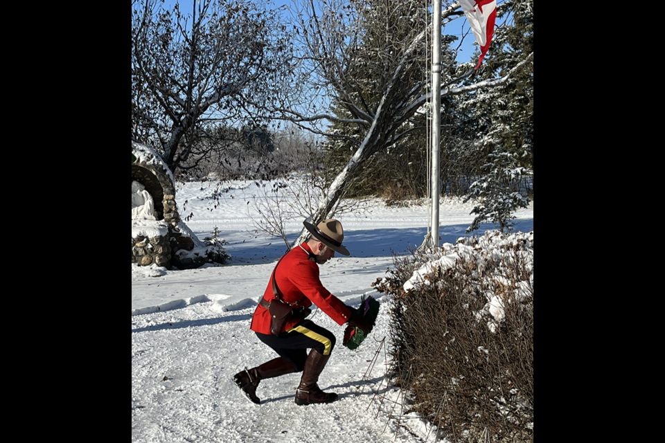 Constable Darren Letson of the Canora Detachment placed the first wreath at Our Lady of Lourdes Shrine in Rama on Nov. 11.