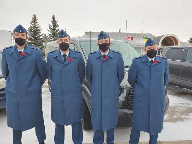 431 Squadron of the Moose Jaw Snowbird attend Remembrance Day ceremonies in Assiniboia