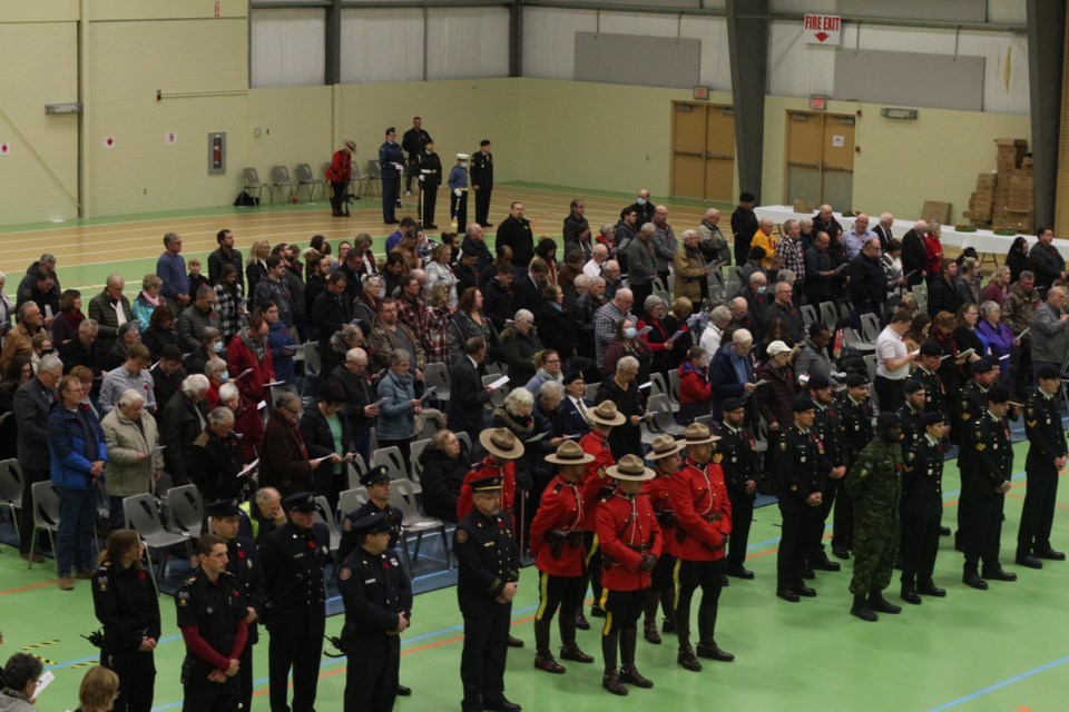 Hundreds gathered at the Gallagher Centre's Flexihall on the morning of Nov. 11 to take part in the city's Remembrance Day service.