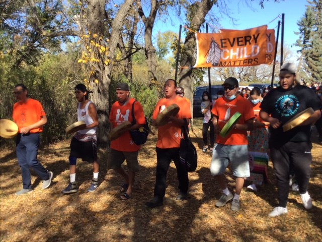 Drummers commence The Ridge walk for children.