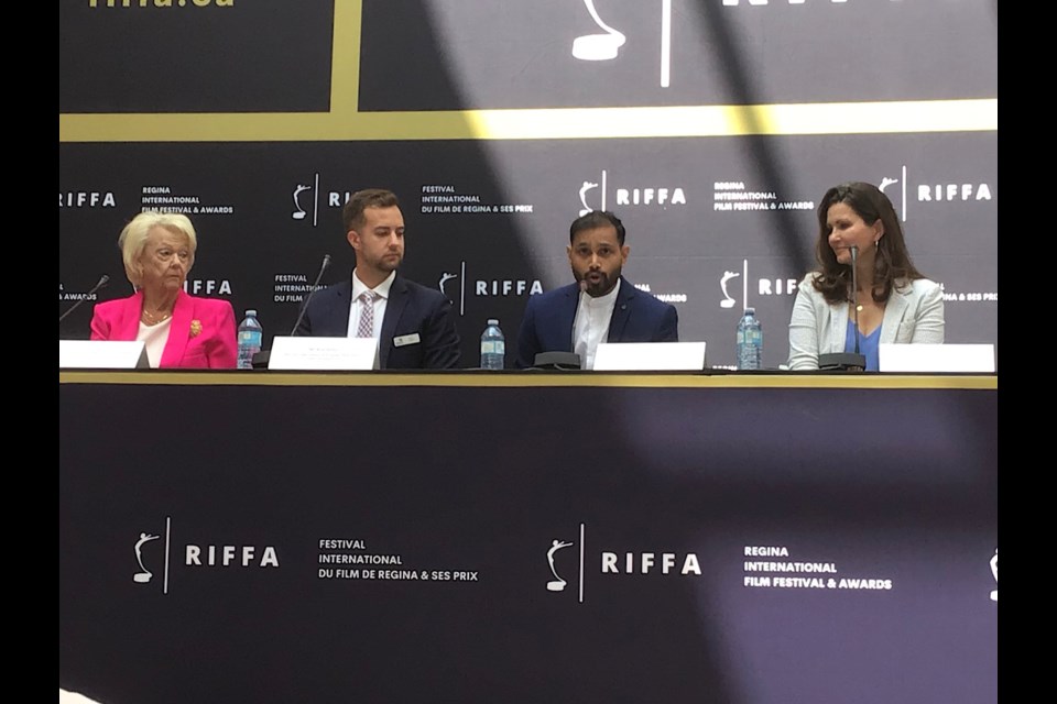 RIFFA CEO John Thimothy, speaking third from left, flanked by Vaughn Solomon Schofield, Remi Dufour, and Mayor Sandra Masters.