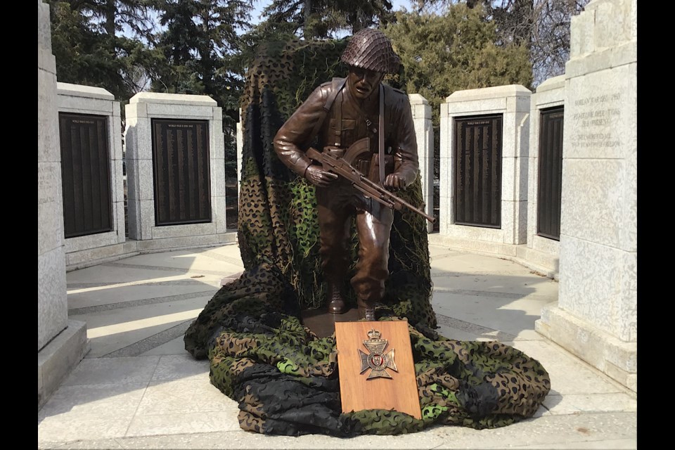 The statue commemorating the Royal Regina Rifles on the 80th anniversary of D-Day,