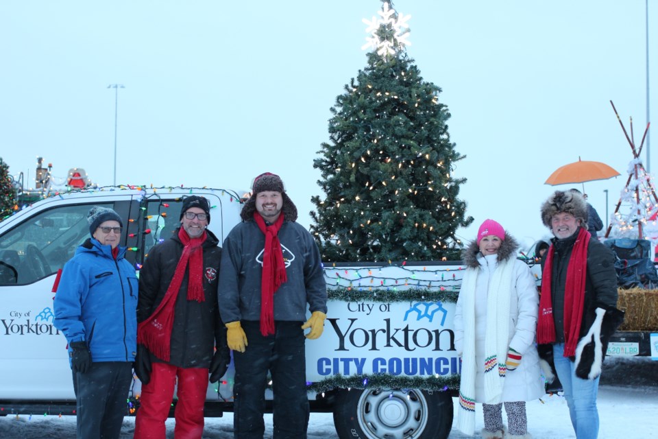 Members of City Council showed their love for the holidays.  From left to right, Councillors Ken Chyz, Quinn Haider, Dustin Brears, Randy Goulden and Mayor Mitch Hippsley.