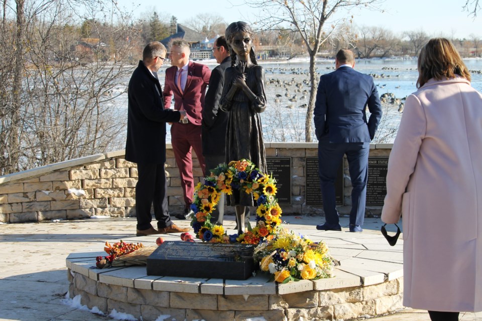 Saskatchewan MLAs and members of the public paid respects at the provincial monument to the 1932-33 Holodomor.