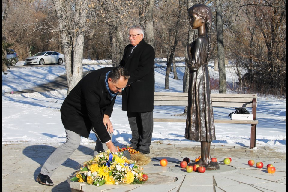 The provincial Holodomor ceremony include laying of wreaths at the replica statue commemorating Holodomor in Wascana Park.
