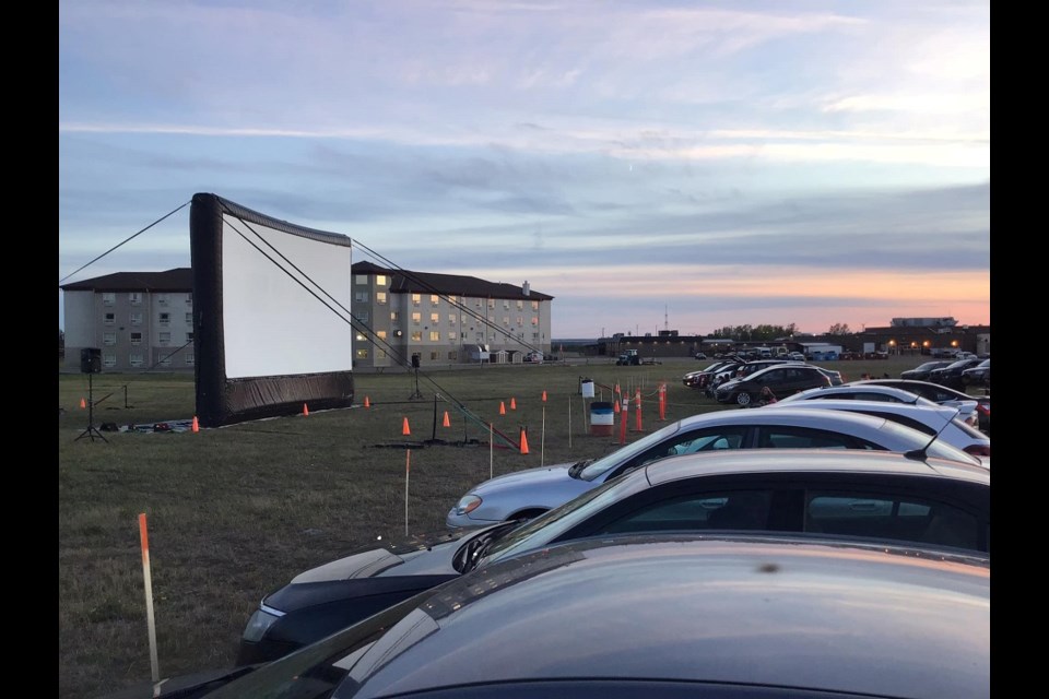 A view of the big screen set up on Friday for the Send Off to Summer event. 