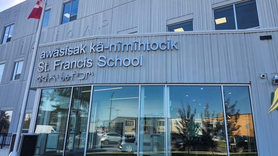The facade of the awâsisak kâ-nîmîhtocik St. Francis School at its new location on 7th Street.