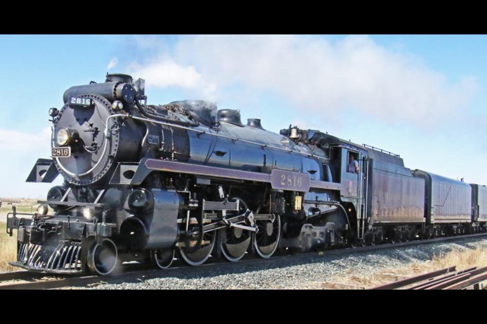 Engine No. 2816 had a head of steam as it left Weyburn to head south on Monday morning, as part of the Last Spike Tour for CPKC Rail.