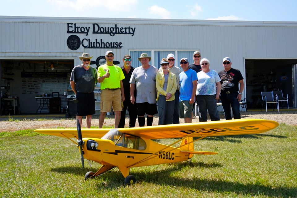 Members of the Sun City Prop Busters Radio Control Club of Estevan gathered in front of the Elroy Dougherty clubhouse for a picture during their Fun Fly event.