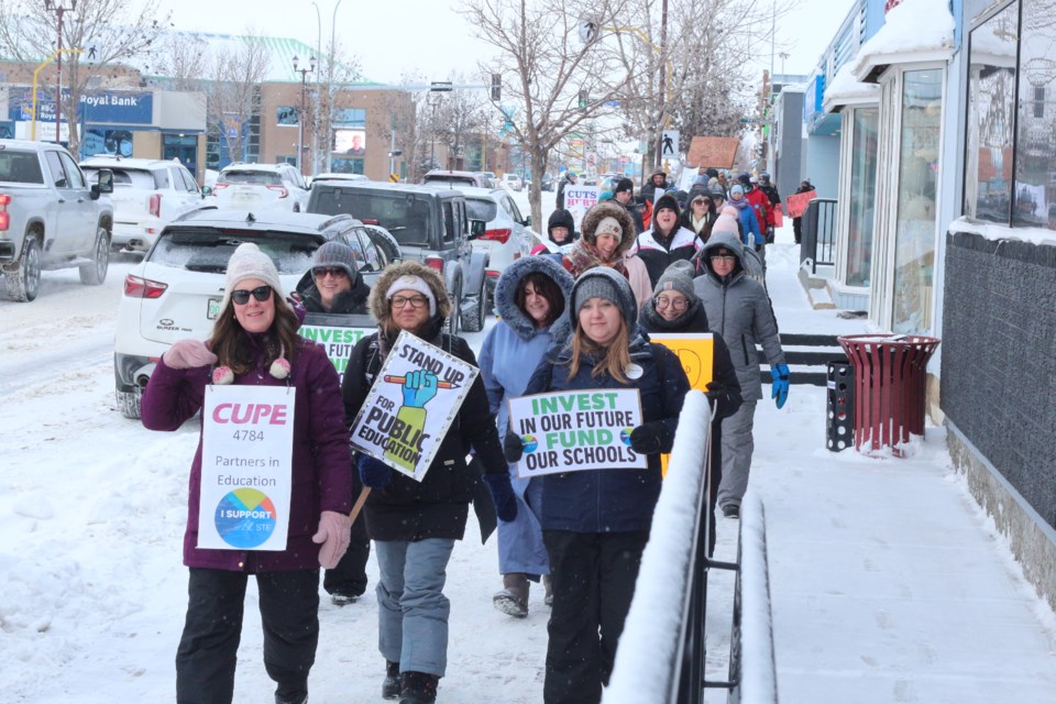 Hundreds of Sask Teachers' Federation supporters packed the sidewalks of Yorkton's downtown Jan. 22.