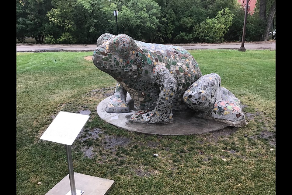 The College Ave. Campus Frog, seen here fresh off of its restoration.