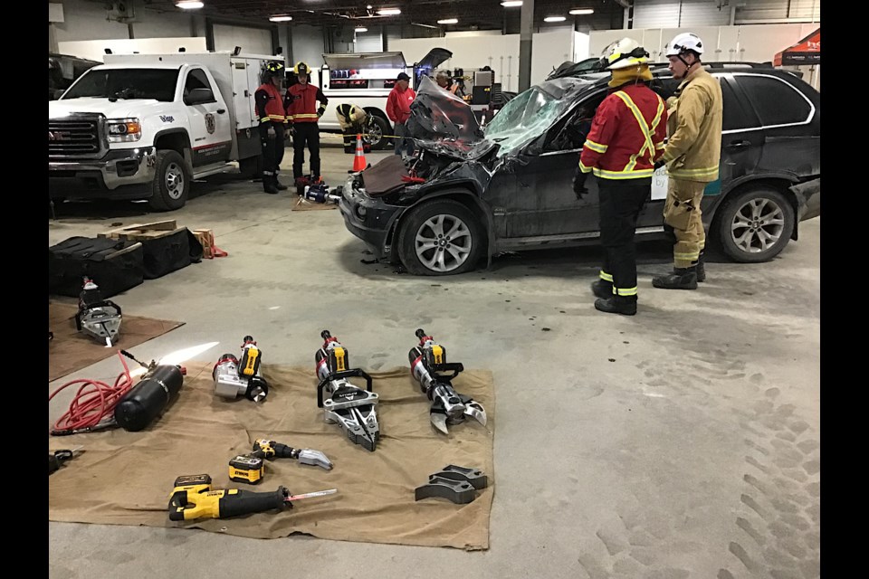 These are scenes from the demonstration of extrication from a vehicle to be provided in the TREX training program to be offered this week.