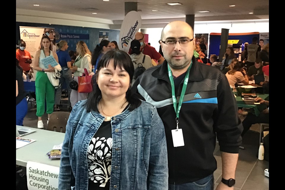 Nataliia and Ihor Osoba are recent arrivals from the Ukraine who were at the one-stop shop event Thursday at the University of Regina.