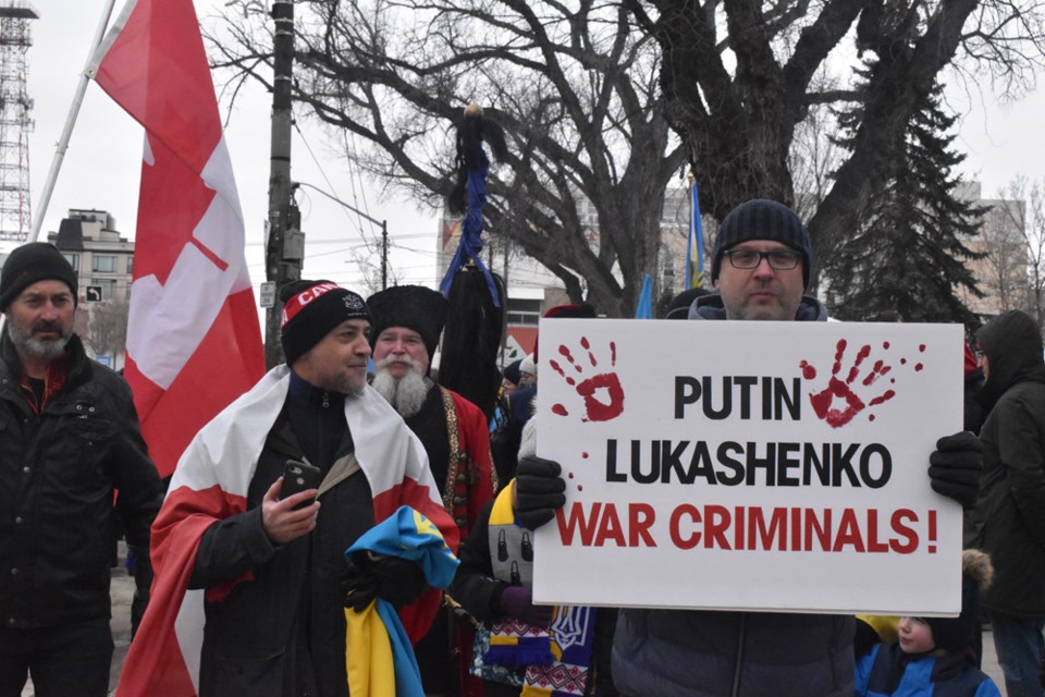 A member of Saskatoon's Ukrainian community shows a strong statement on Russia's invasion.