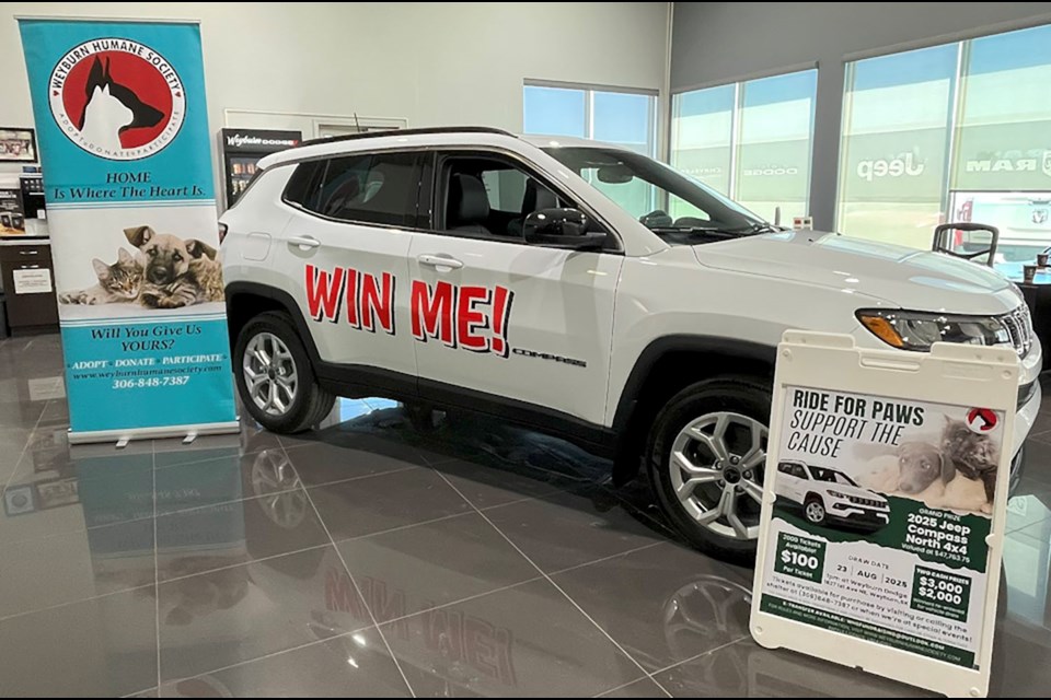 Tickets can be bought at the Weyburn Humane Society animal shelter, the Pet Valu store in Weyburn, or at the Weyburn Chrysler Jeep Ram dealership.