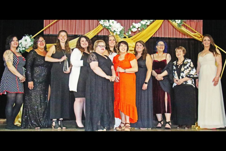 All of the nominees for the Women of Distinction awards gathered on stage following the presentations on Friday night.