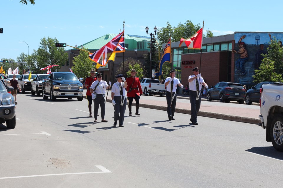 Veterans and RCMP lead the procession.