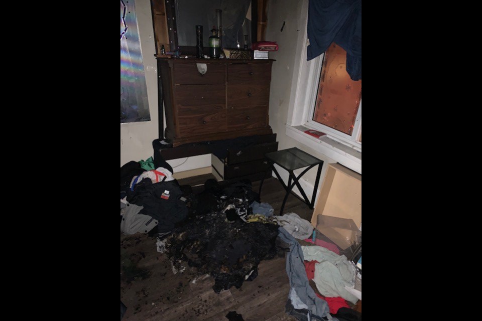 The burnt items inside the bedroom of a house in the 100 block of Avenue M 鶹Ƶ as the occupant managed to help extinguish the fire last Friday.