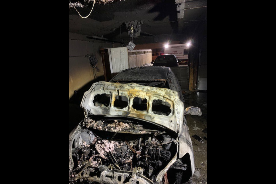 A car was totally burned after a garage fire in a residence in the 2500 block of Clarence Avenue South last Saturday.