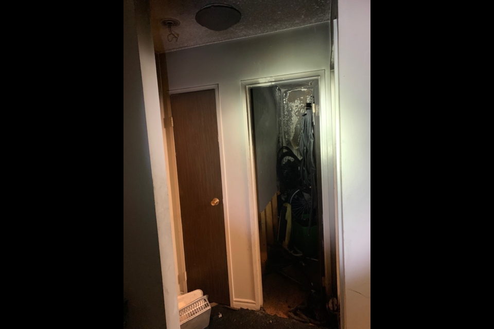 A closet inside the apartment unit was the source of the fire.