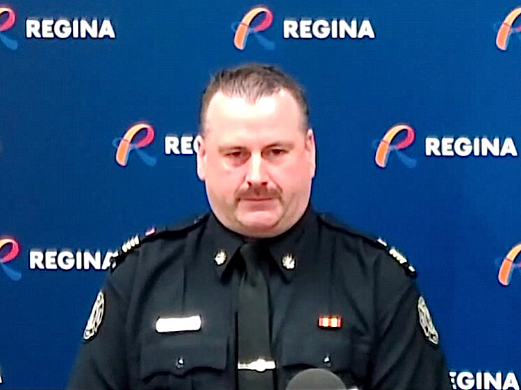 Gord Hewitt of Regina Fire Department speaks to reporters at a news conference at City Hall Monday.