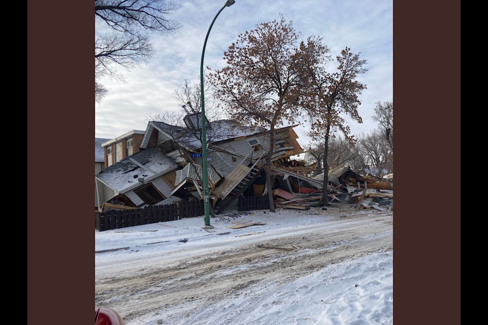 The scene in north central Regina of a house explosion on Nov. 13, 2022.