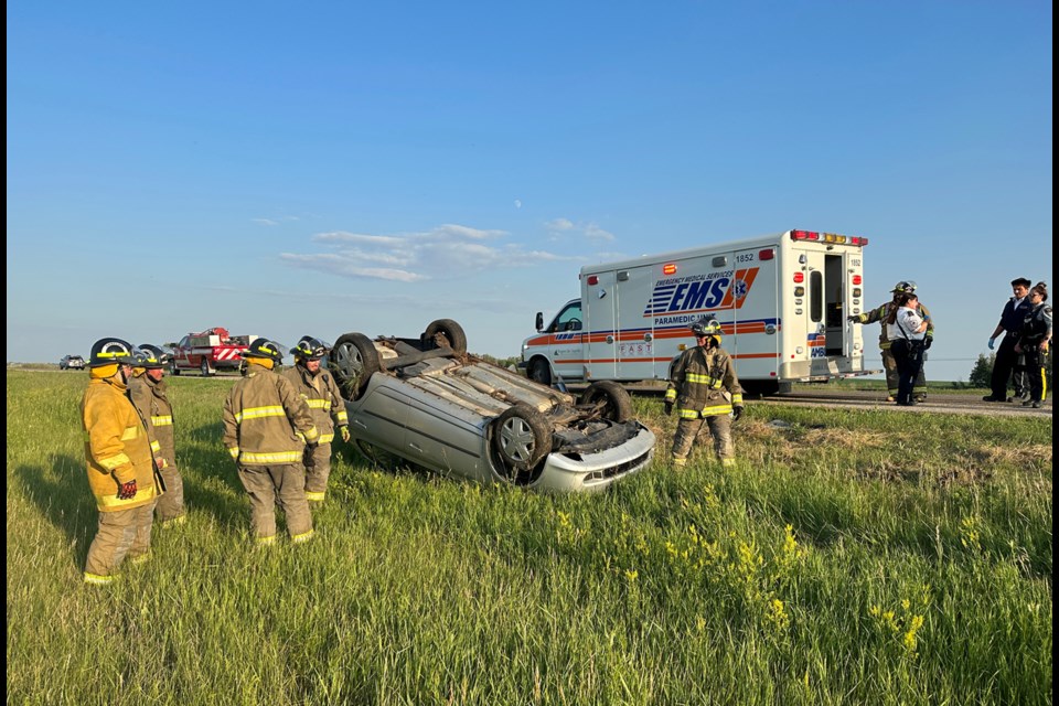 Emergency crews were called to an area just west of Wapella along the Trans Canada for a single vehicle rollover last night.