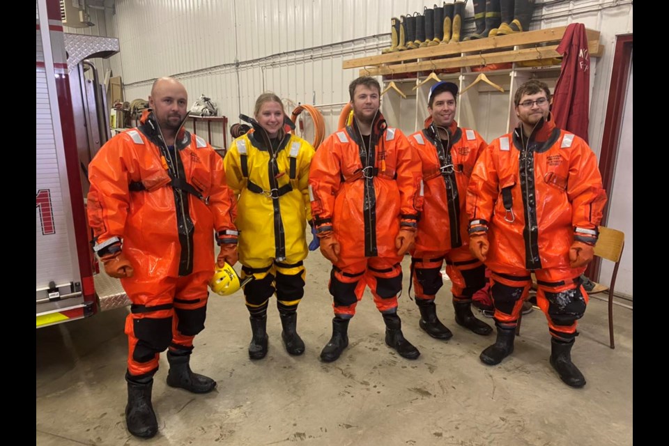 Macklin firefighters suit up for water/ice rescue scenarios as part of their ongoing commitment to training to be prepared when the alarm bell rings.