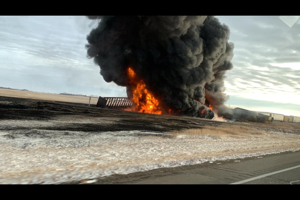 Rail cars have derailed and caught fire near Macoun on Thursday. 