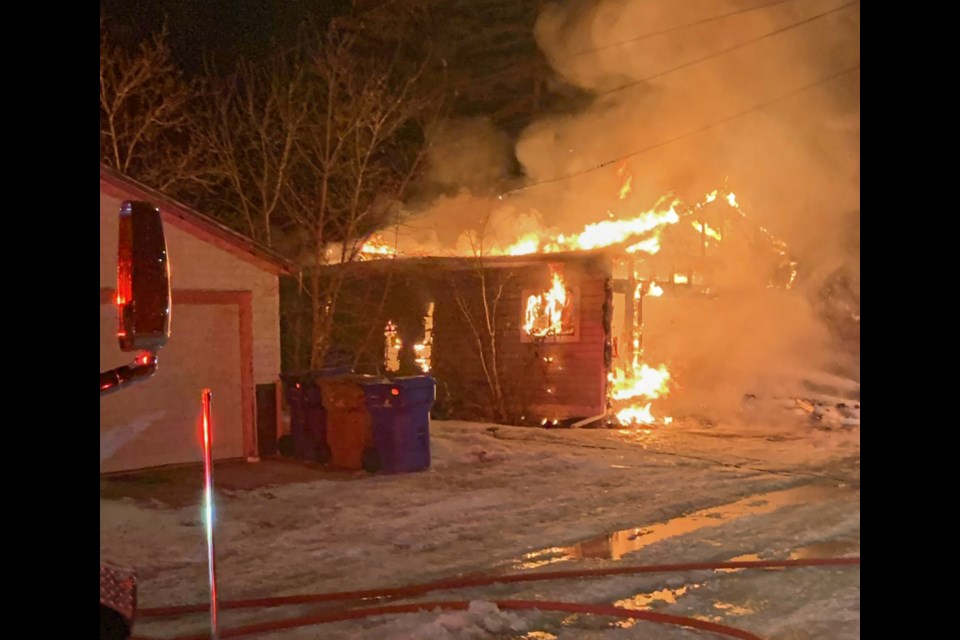 A detached garage on Charles Crescent caught fire last night.
