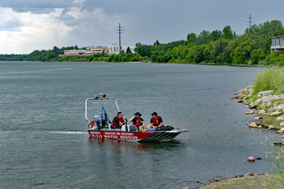 Members of the Saskatoon Fire Department water rescue unit regularly conduct water rescue drills on the Saskatchewan River.