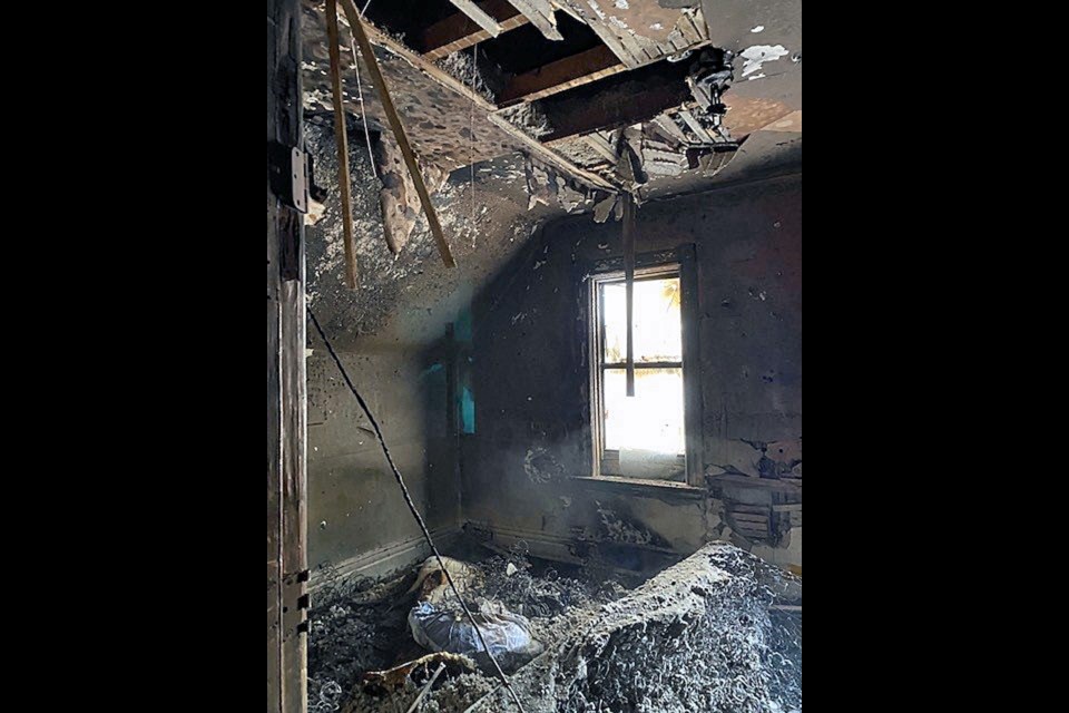 The remains of what could have been a mattress on the upper floor of the house.
