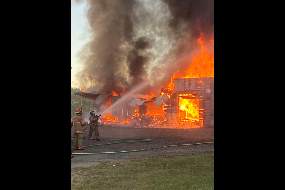 A building on the Battleford flats burned Sunday morning.