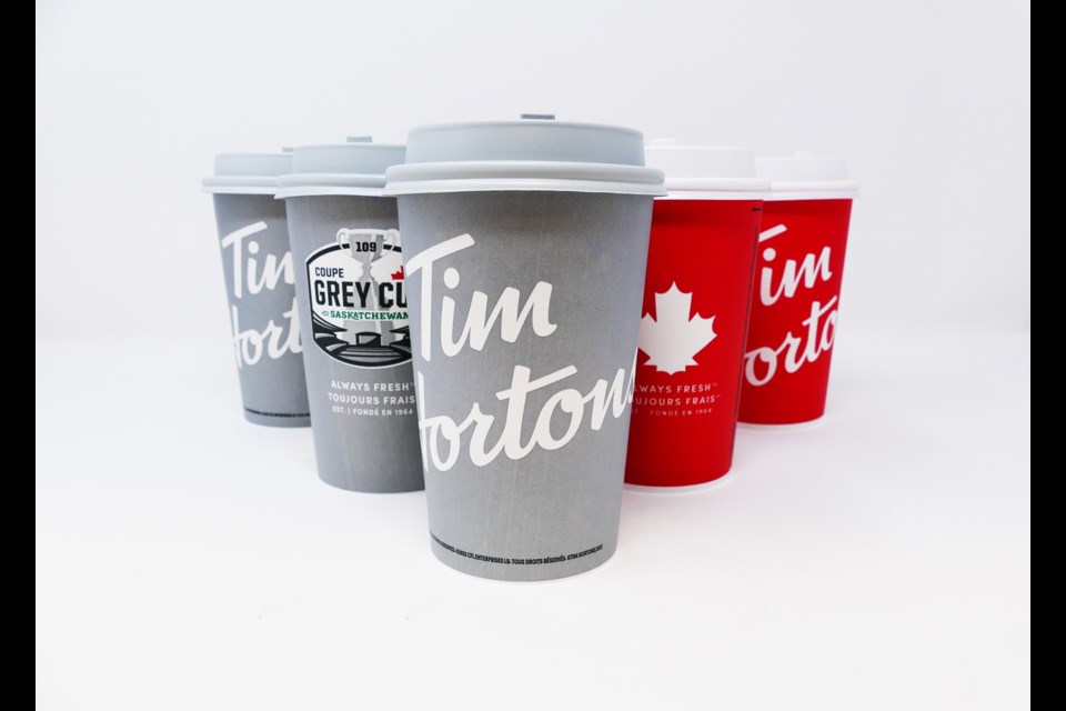 Tim Hortons is offering grey cups and lids across Saskatchewan for a limited time.