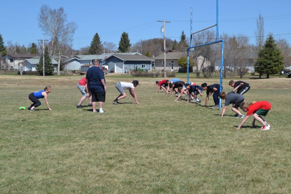 Players from Preeceville, Sturgis, Norquay and Invermay came together with the same goal, to learn, have fun and get active when the Preeceville School Peewee and Junior football program kicked off on May 4.