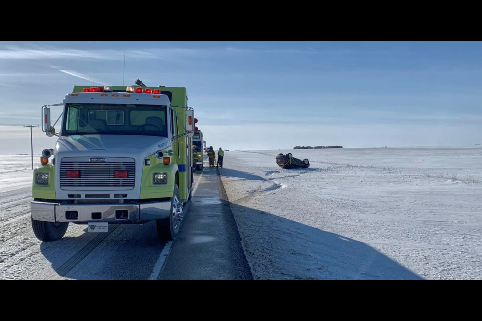 A single vehicle rollover prompted a call to the Gravelbourg Fire Department on March 18. Not injuries were reported.
