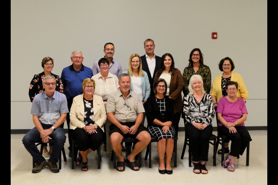 Past and present board members of the Wilkie and District Health Foundation who attended the 25th anniversary recognition in Wilkie, Sept. 15: back row, Kevin Kowalchuk and Dean Skinner; middle row, Stacy Hawkins, Jim Exley, Lori Cey, Lana Gerein, Jessica Enns, Andrea Gutting, Marion Schell; front row, David Dornstauder, Sharon Jaindl, Bill Sittler, Julie Brooks, Margaret Skinner and Annette Gutting.
