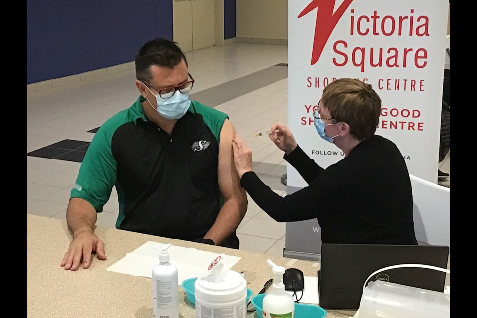Health Minister Paul Merriman got the flu shot Wednesday at the Victoria Square clinic in Regina.