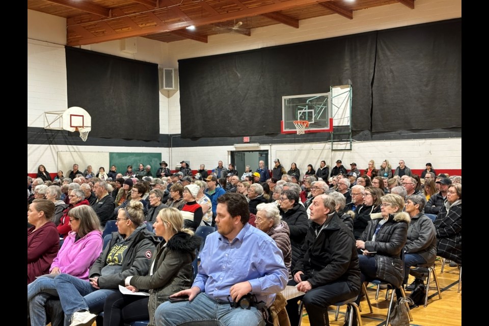  A large crowd attended the town hall meeting in Oxbow on Tuesday night. 