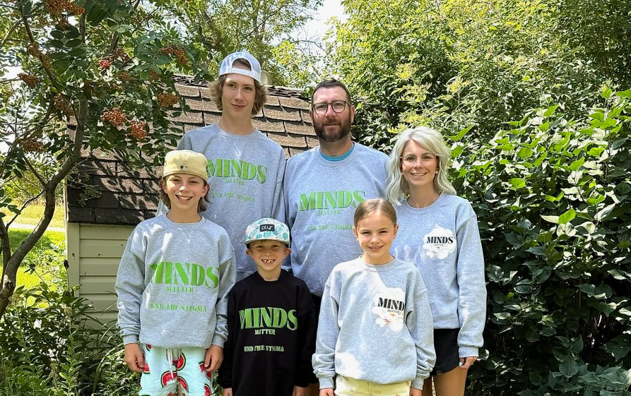 Back row, from left, Boston and Andrew Tait and Stephanie Kendall, and, front row, Kase, Noah and Emma Salkeld are spearheading a heartfelt campaign to raise awareness for mental health and suicide prevention. 