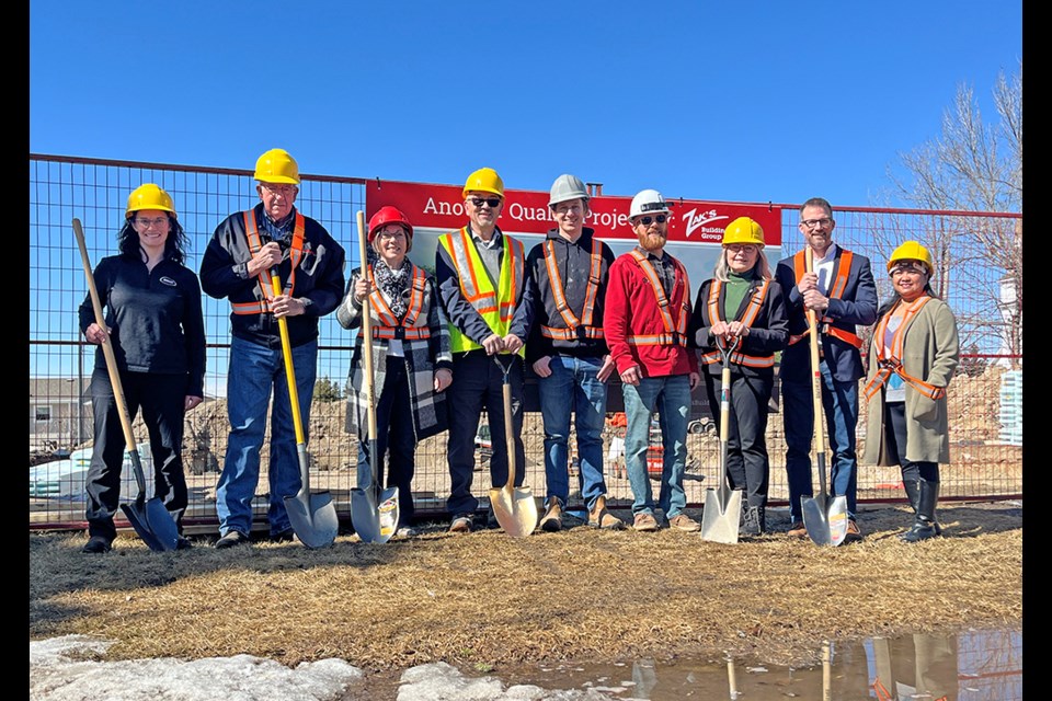 A sod-turning event held on April 2: Amanda Mueller, CA representing Bourgault Industries Ltd.; Leon Rheaume, fundraiser chair; Pauline (Coquet) Boyer, board chair;, Richard Coquet, building co-ordinator; Aaron Fehr and Adam Unger from Zak’s Building Group; Cathay Waggantall, MP from the Yorkton office; Todd Goudy, MLA Melfort Constituency; and Jhardyn Brobo representing the Town of St. Brieux.