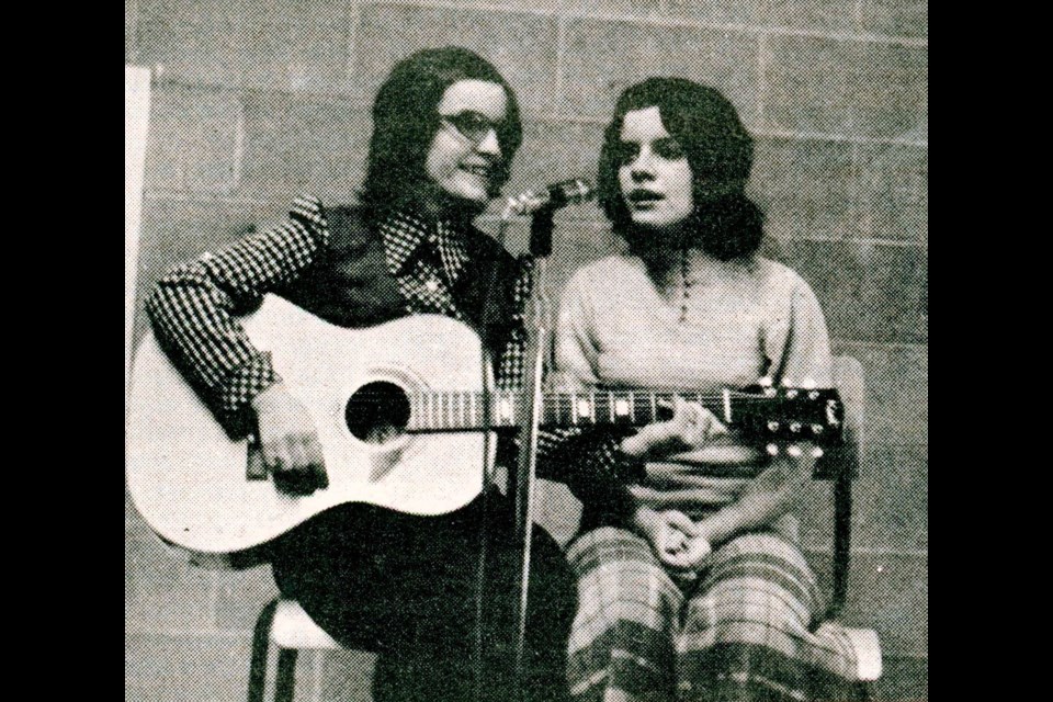 Elaine and Mary Lou Keller entertain at the community centre for Wilkie Farmer Days. 