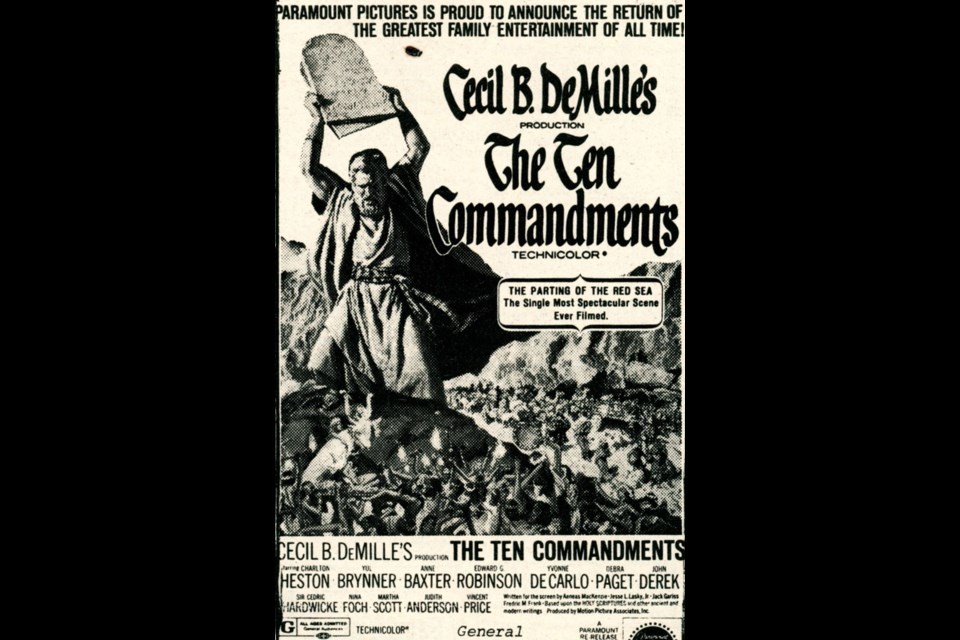 The Roxy Theatre in Wilkie advertising the sowing of 'The Ten Commandments' movie
