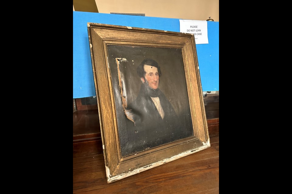 This portrait may be the father of Ann Robinson Fiske, Gideon Robinson. Although it is in rough condition at the moment, it is hoped that it can be restored well enough for public viewing. Some research will also have to be done to confirm who the person in the painting is.
