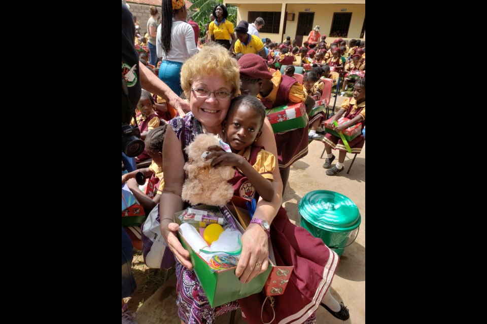 Leila Bjornson, local coordinator for Operation Christmas Child, at an distribution site in The Gambia, West Africa.