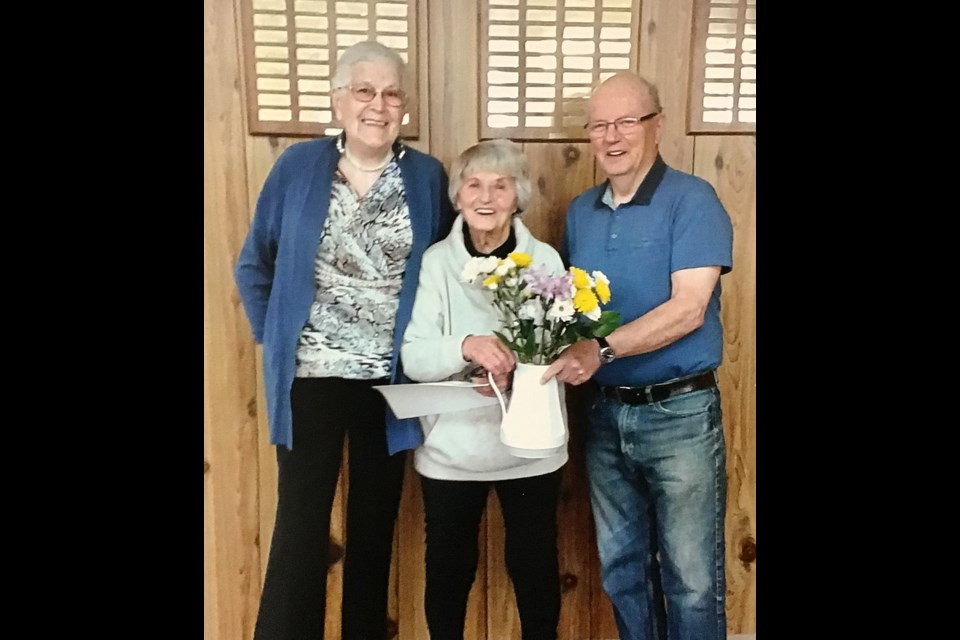 During coffee hour at the Do Drop In March 29, honorary life memberships into Saskatchewan Seniors Association were presented to Rose Delainey and Svend Christiansen by Linda Ard, regional director, Saskatchewan Seniors Association Inc. and Eric Callbeck, president of Meota Do Drop In. They were joined by 17 other coffee drinkers and well-wishers. Pictured is Rose.