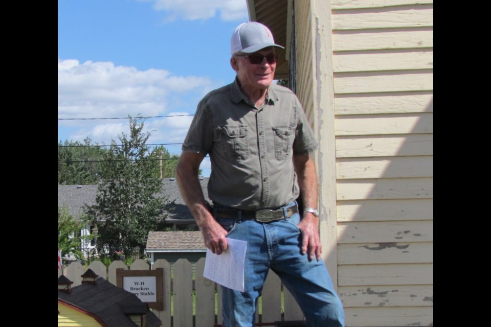             Archie Wainwright talking about the W. H. Bracken Livery Stable in Borden in early 1900s during an Adventures at the Borden Museum presentation Aug. 21.                   