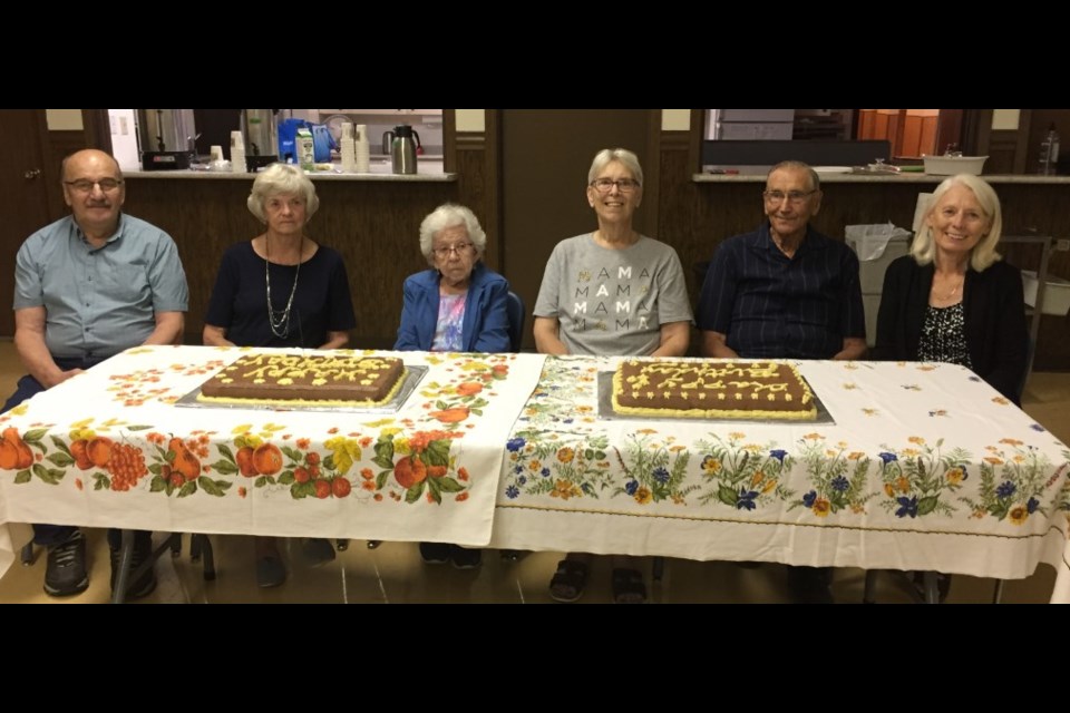 Borden Friendship Club members celebrating August birthdays are Gerry Penner, Eleanor Walton, Audrey Baker, Cheryl Larner, Ed Rawlyk and Diane Tracksell. 