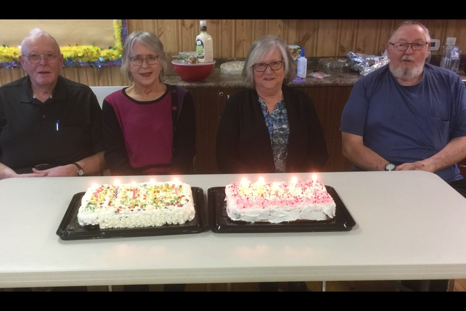 Members of Borden Friendship Club celebrating March birthdays are Art and Doreen Flath, Martha Rempel and Alfred Gunsch. 