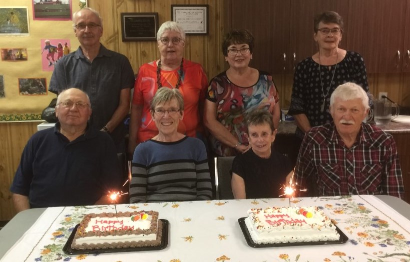 Borden Friendship Club members celebrating June birthdays are: back - Mel Brooke, Sandra Long, Sharon Assman, Florence Neufeld; front - John Petrun, Diane Winters, Anne Palmer and Ruben Rempel. 